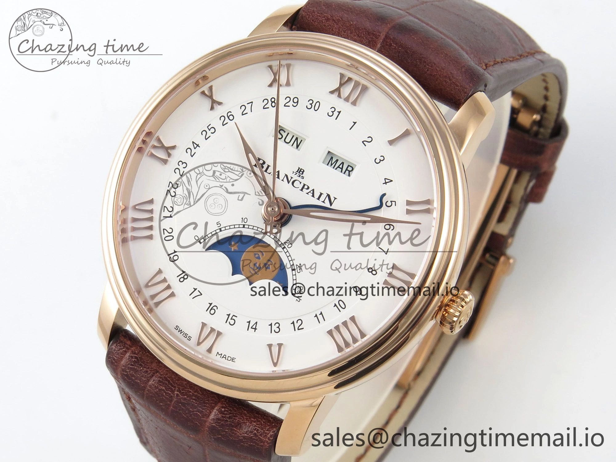Villeret 6654 RG Complicated Function APSF 1:1 Best Edition White Dial on Brown Leather Strap A6654