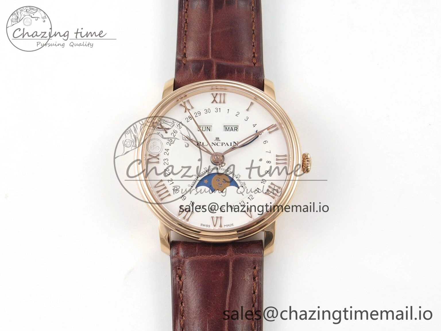 Villeret 6654 RG Complicated Function APSF 1:1 Best Edition White Dial on Brown Leather Strap A6654