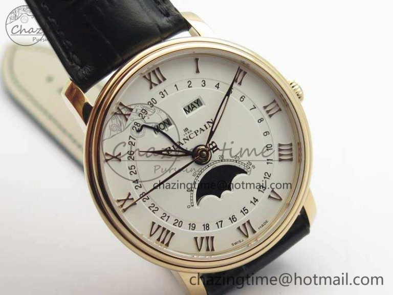 Villeret 6654 RG Complicated Function OMF 1:1 Best Edition White Dial On Black Leather Strap A6654