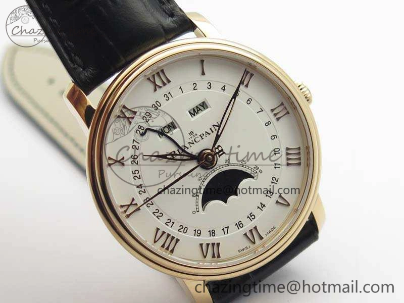 Villeret 6654 RG Complicated Function OMF 1:1 Best Edition White Dial On Black Leather Strap A6654
