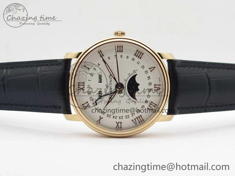 Villeret 6654 RG Complicated Function OMF 1:1 Best Edition White Dial On Black Leather Strap A6654