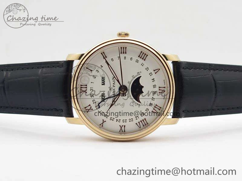 Villeret 6654 RG Complicated Function OMF 1:1 Best Edition White Dial On Black Leather Strap A6654