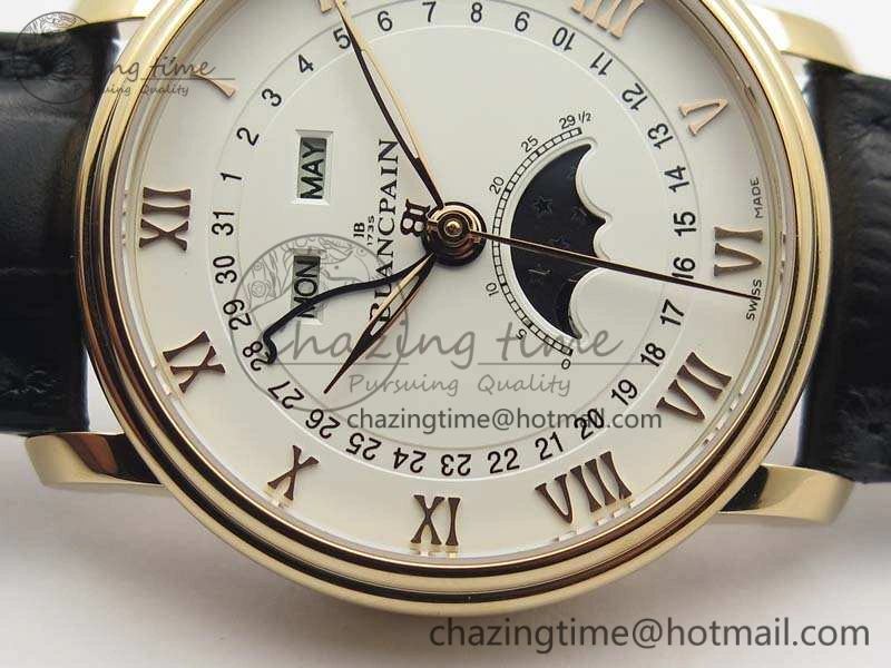 Villeret 6654 RG Complicated Function OMF 1:1 Best Edition White Dial On Black Leather Strap A6654