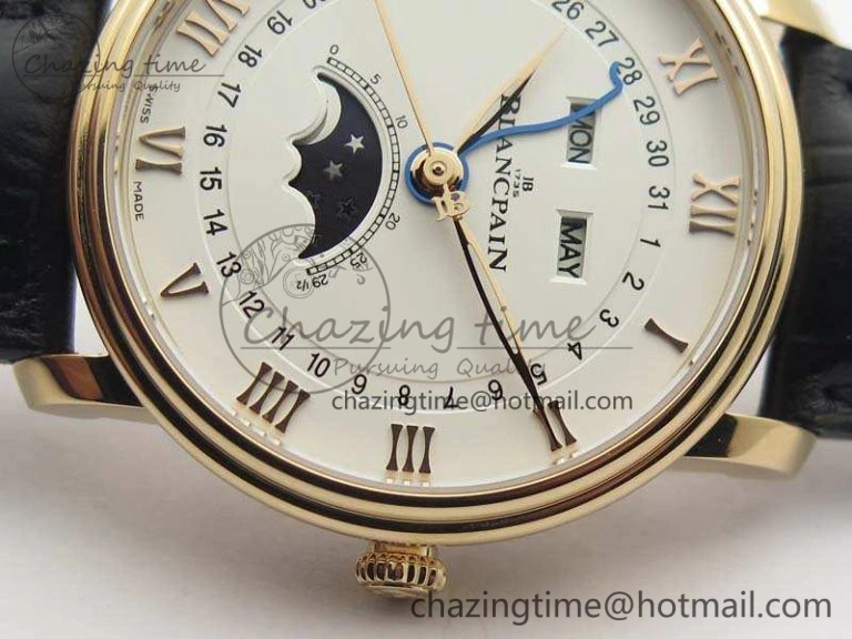 Villeret 6654 RG Complicated Function OMF 1:1 Best Edition White Dial On Black Leather Strap A6654