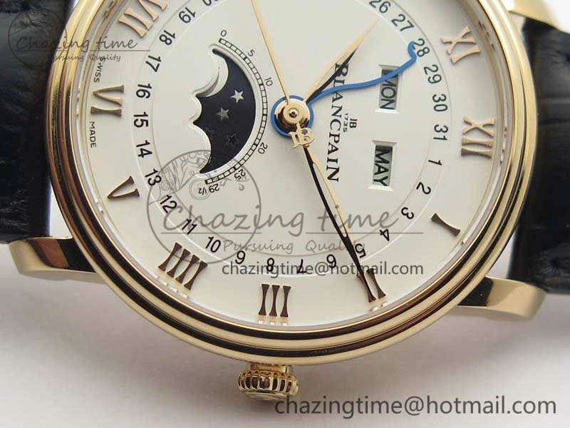 Villeret 6654 RG Complicated Function OMF 1:1 Best Edition White Dial On Black Leather Strap A6654