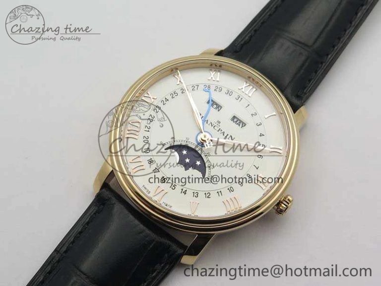 Villeret 6654 RG Complicated Function OMF 1:1 Best Edition White Dial On Black Leather Strap A6654