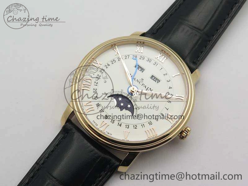 Villeret 6654 RG Complicated Function OMF 1:1 Best Edition White Dial On Black Leather Strap A6654