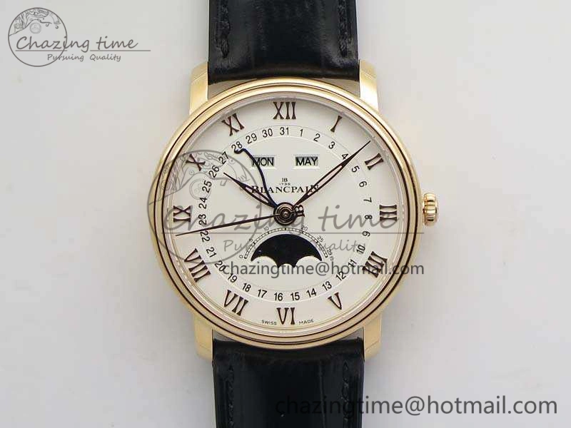 Villeret 6654 RG Complicated Function OMF 1:1 Best Edition White Dial On Black Leather Strap A6654