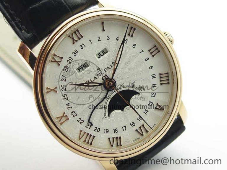 Villeret 6654 RG Complicated Function OMF 1:1 Best Edition White Texture Dial On Leather Strap A6654