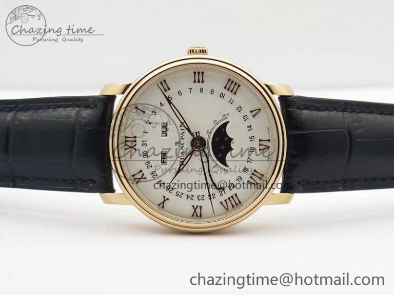 Villeret 6654 RG Complicated Function OMF 1:1 Best Edition White Texture Dial On Leather Strap A6654
