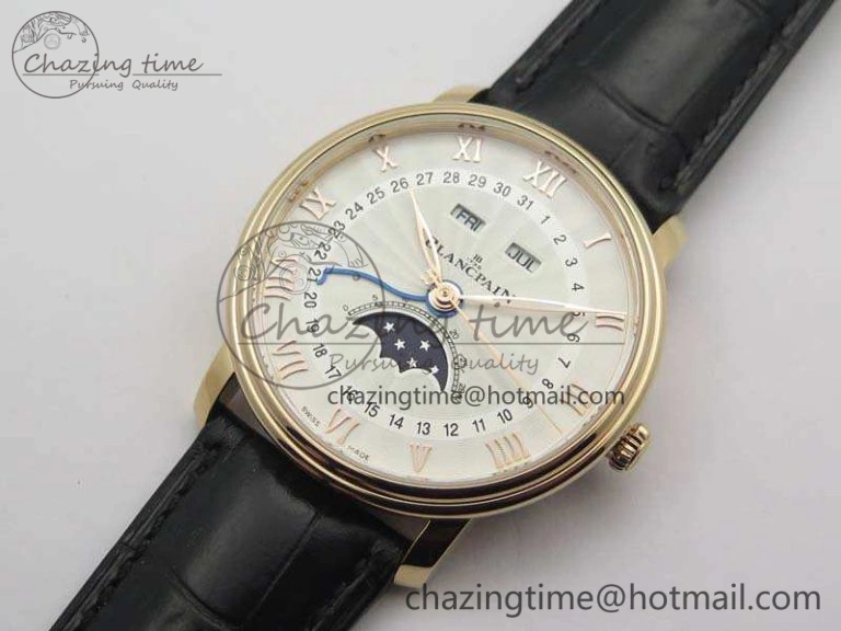 Villeret 6654 RG Complicated Function OMF 1:1 Best Edition White Texture Dial On Leather Strap A6654