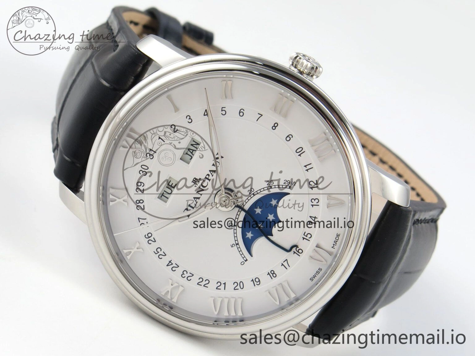 Villeret 6654 SS Complicated Function APSF 1:1 Best Edition White Dial on Black Leather Strap A6654