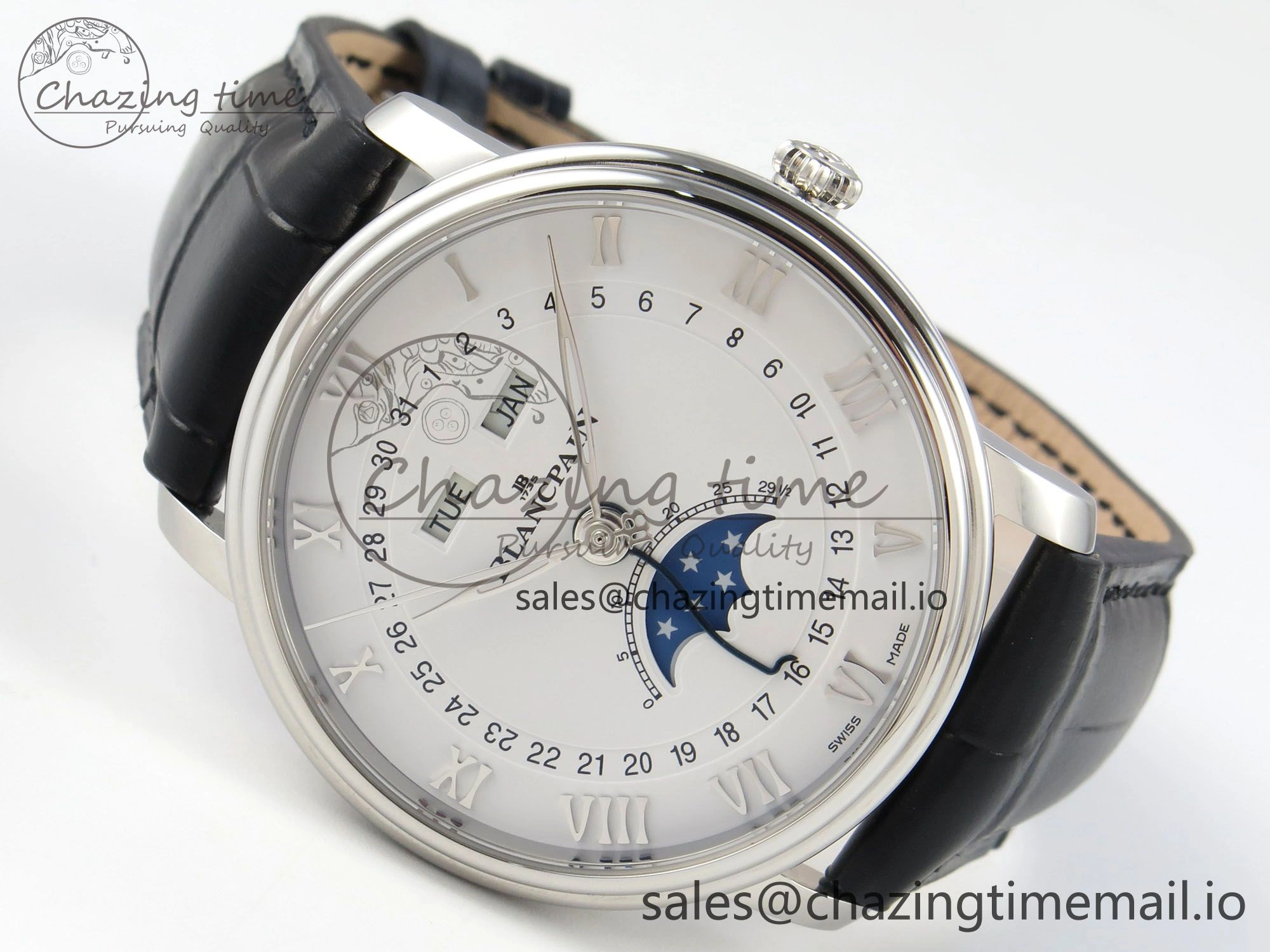 Villeret 6654 SS Complicated Function APSF 1:1 Best Edition White Dial on Black Leather Strap A6654