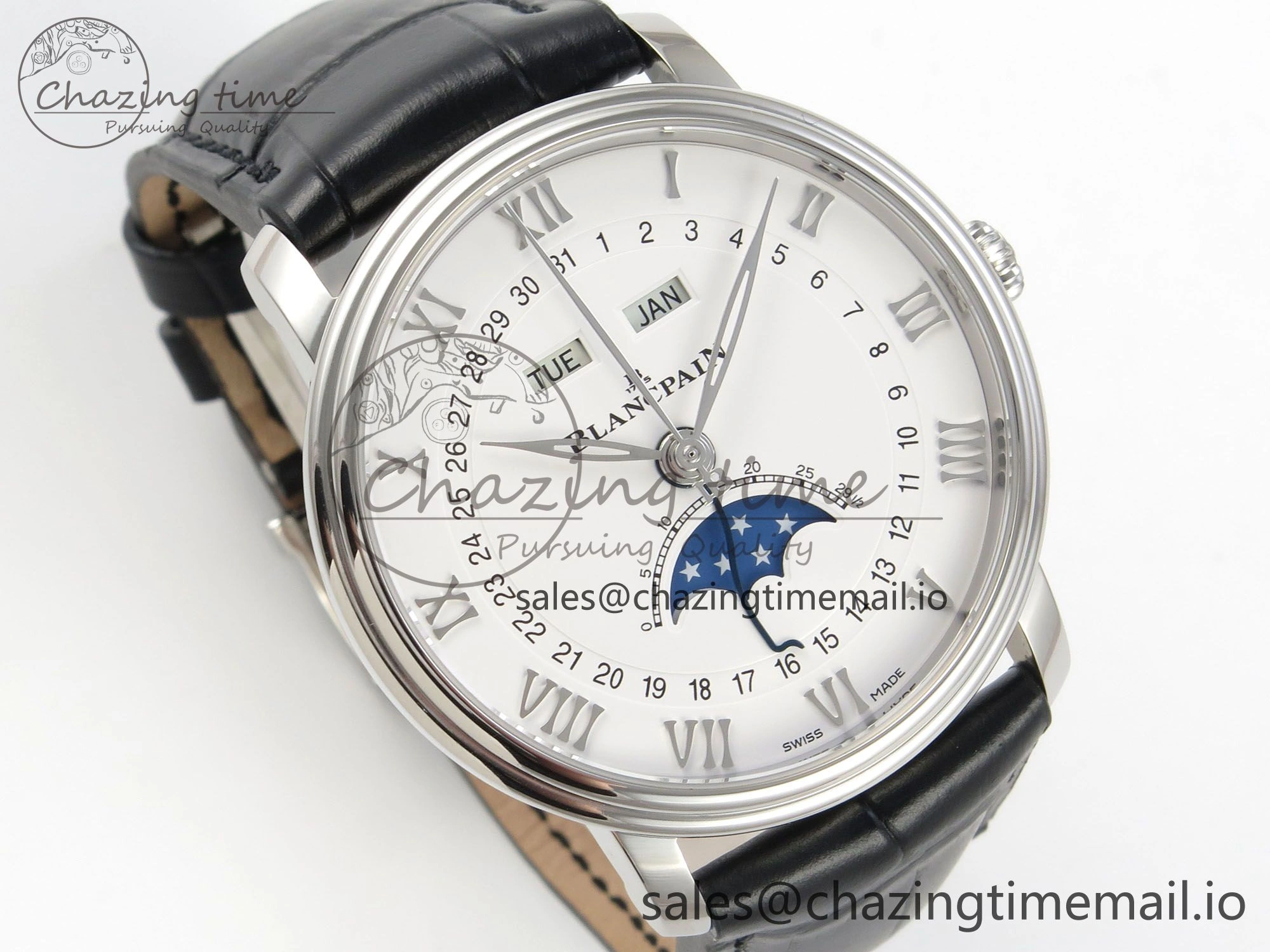Villeret 6654 SS Complicated Function APSF 1:1 Best Edition White Dial on Black Leather Strap A6654