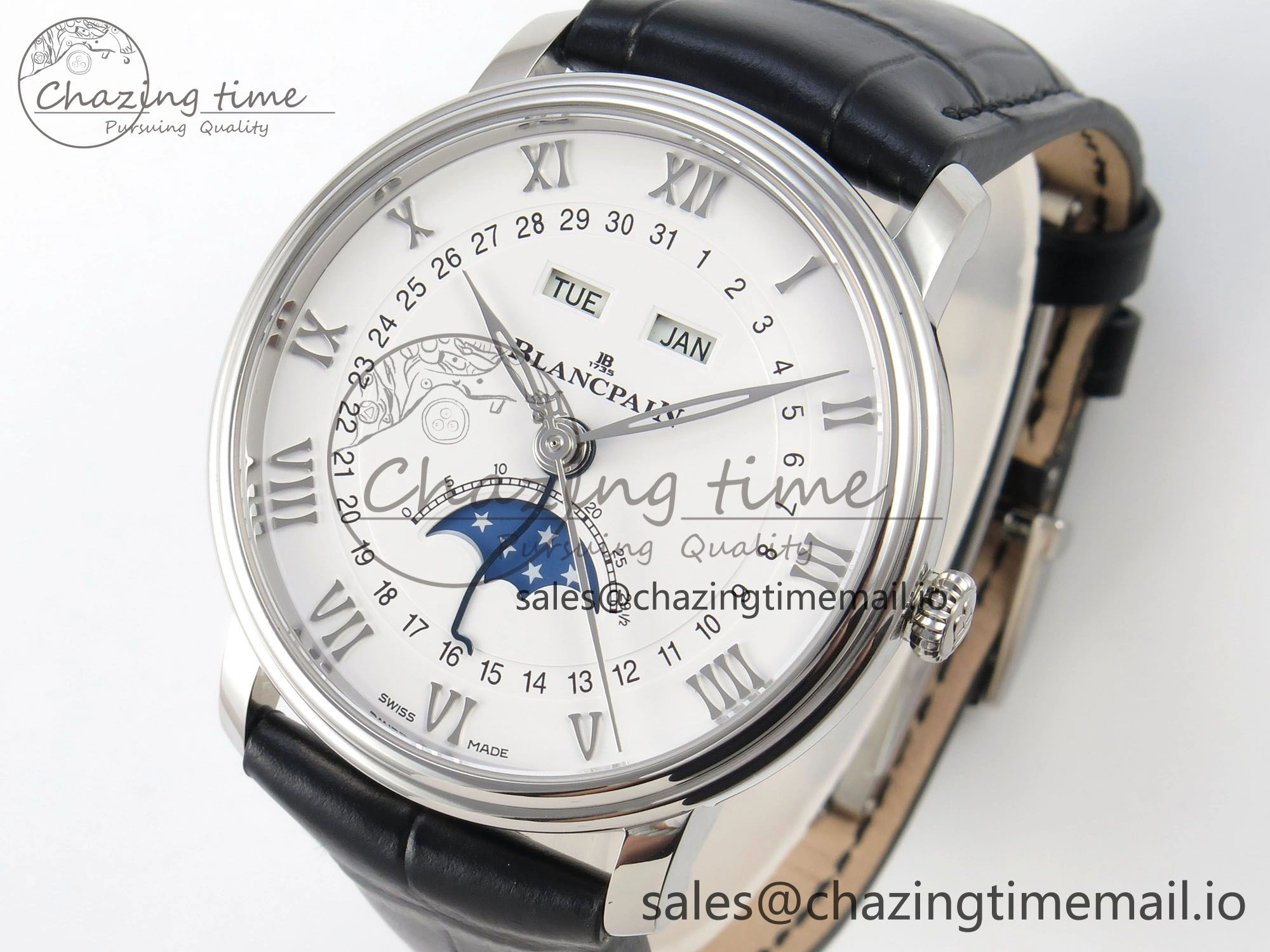 Villeret 6654 SS Complicated Function APSF 1:1 Best Edition White Dial on Black Leather Strap A6654