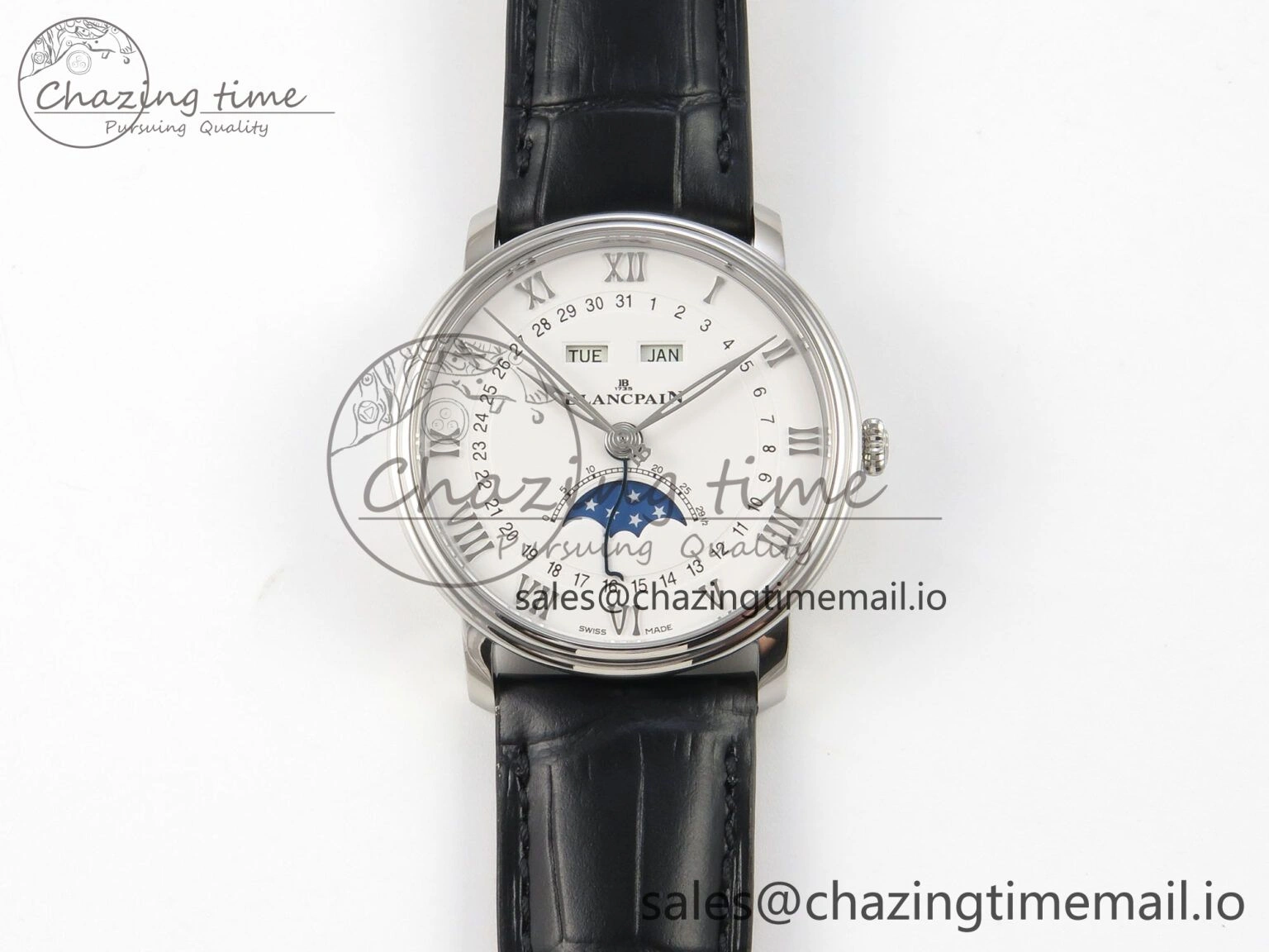 Villeret 6654 SS Complicated Function APSF 1:1 Best Edition White Dial on Black Leather Strap A6654