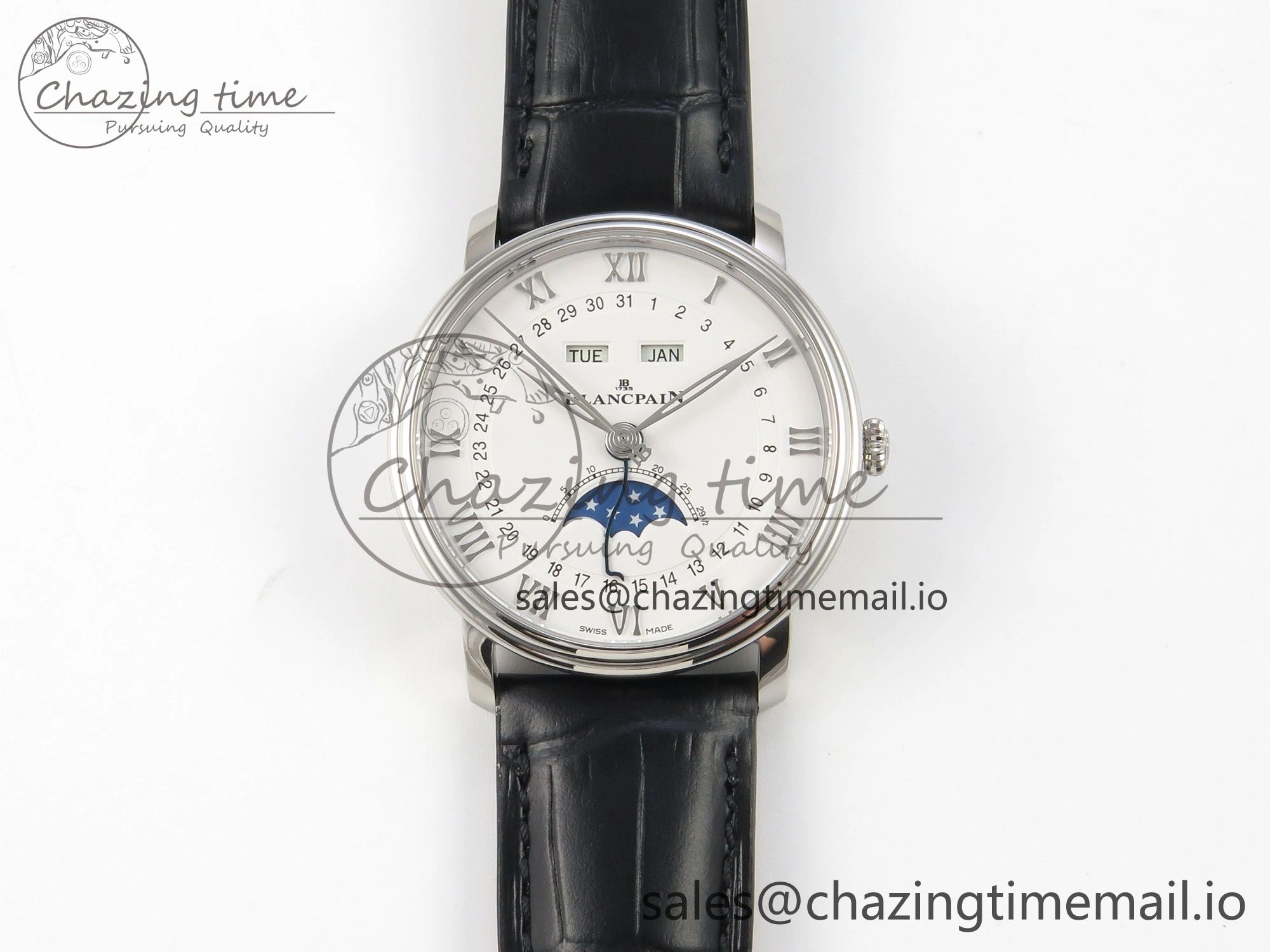 Villeret 6654 SS Complicated Function APSF 1:1 Best Edition White Dial on Black Leather Strap A6654