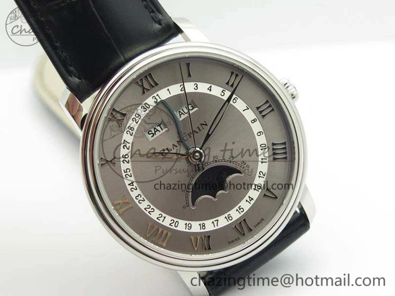 Villeret 6654 SS Complicated Function OMF 1:1 Best Edition Gray Dial On Leather Strap A6654