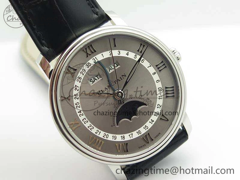 Villeret 6654 SS Complicated Function OMF 1:1 Best Edition Gray Dial On Leather Strap A6654