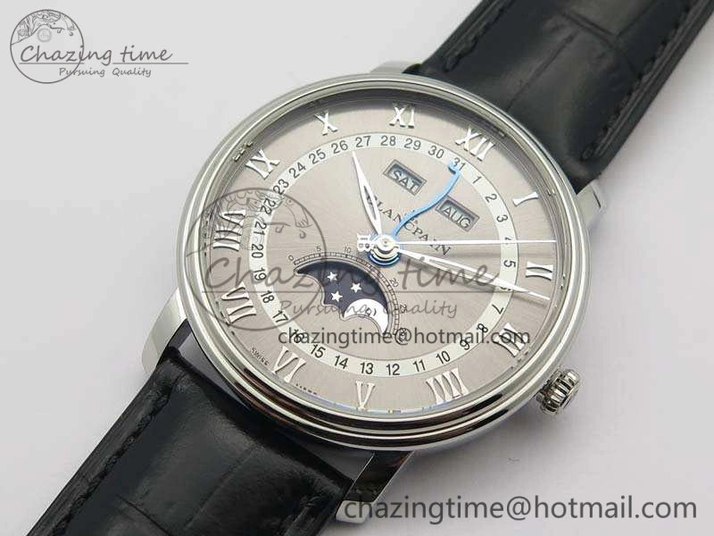 Villeret 6654 SS Complicated Function OMF 1:1 Best Edition Gray Dial On Leather Strap A6654