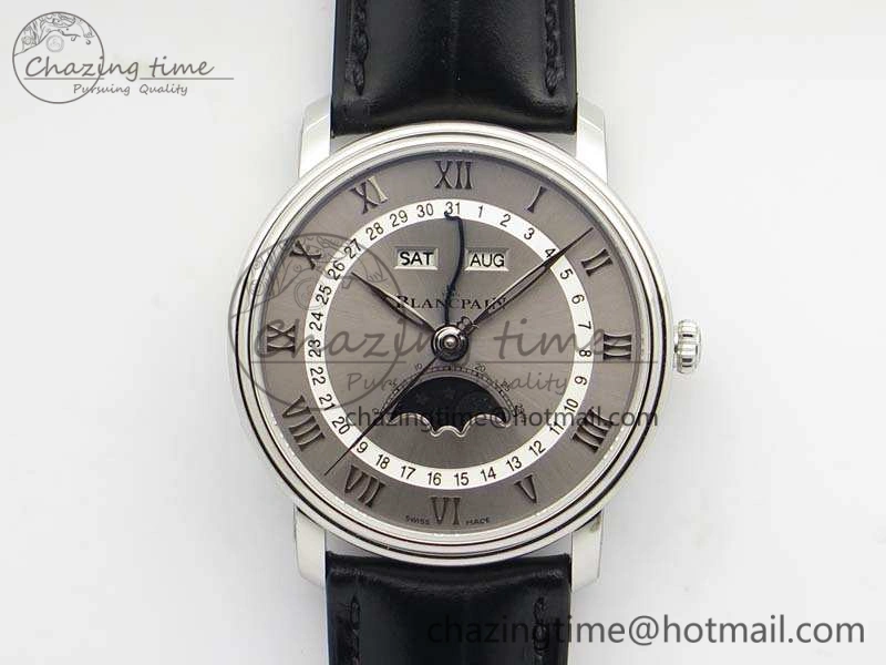 Villeret 6654 SS Complicated Function OMF 1:1 Best Edition Gray Dial On Leather Strap A6654