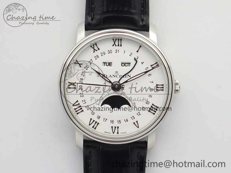 Villeret 6654 SS Complicated Function OMF 1:1 Best Edition White Dial On Black Leather Strap A6654