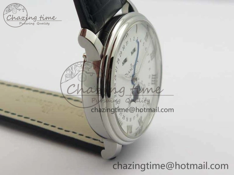 Villeret 6654 SS Complicated Function OMF 1:1 Best Edition White Dial On Black Leather Strap A6654
