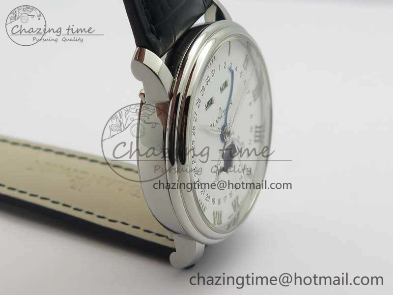 Villeret 6654 SS Complicated Function OMF 1:1 Best Edition White Dial On Black Leather Strap A6654