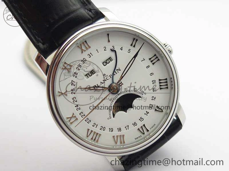 Villeret 6654 SS Complicated Function OMF 1:1 Best Edition White Dial On Black Leather Strap A6654