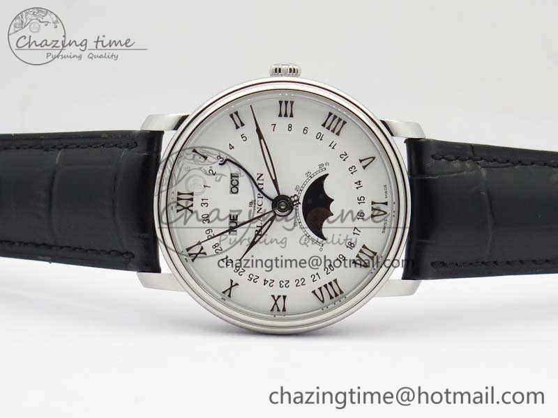 Villeret 6654 SS Complicated Function OMF 1:1 Best Edition White Dial On Black Leather Strap A6654
