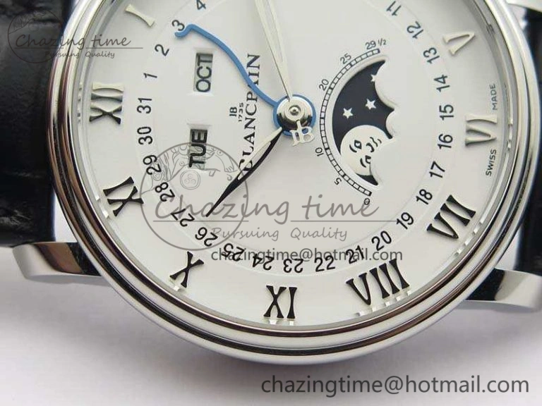Villeret 6654 SS Complicated Function OMF 1:1 Best Edition White Dial On Black Leather Strap A6654