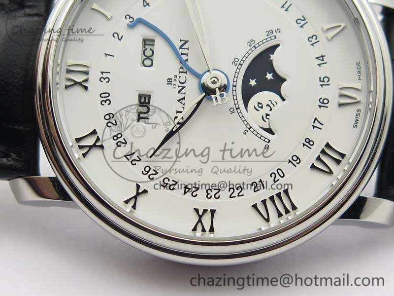 Villeret 6654 SS Complicated Function OMF 1:1 Best Edition White Dial On Black Leather Strap A6654