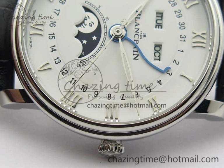 Villeret 6654 SS Complicated Function OMF 1:1 Best Edition White Dial On Black Leather Strap A6654