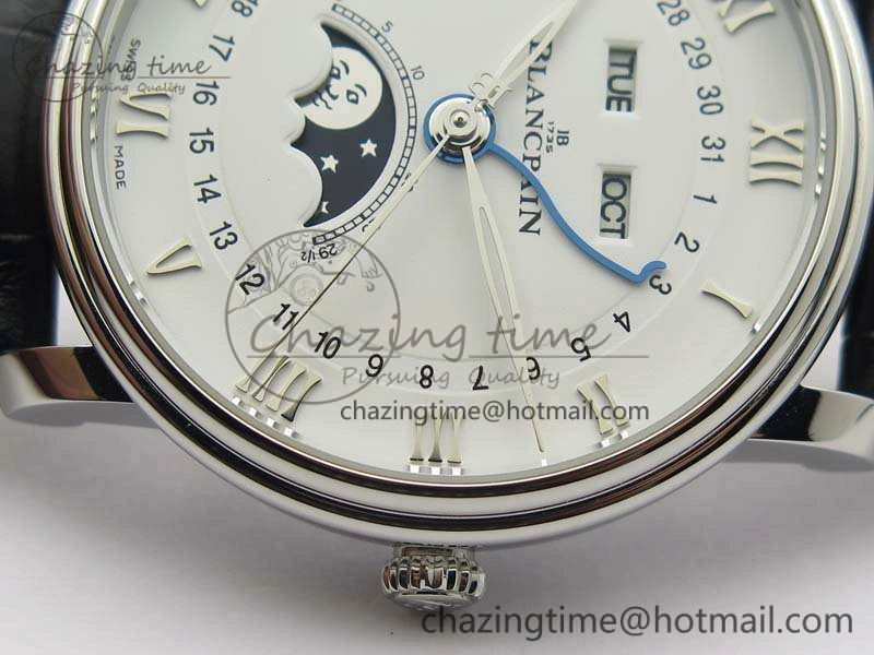 Villeret 6654 SS Complicated Function OMF 1:1 Best Edition White Dial On Black Leather Strap A6654