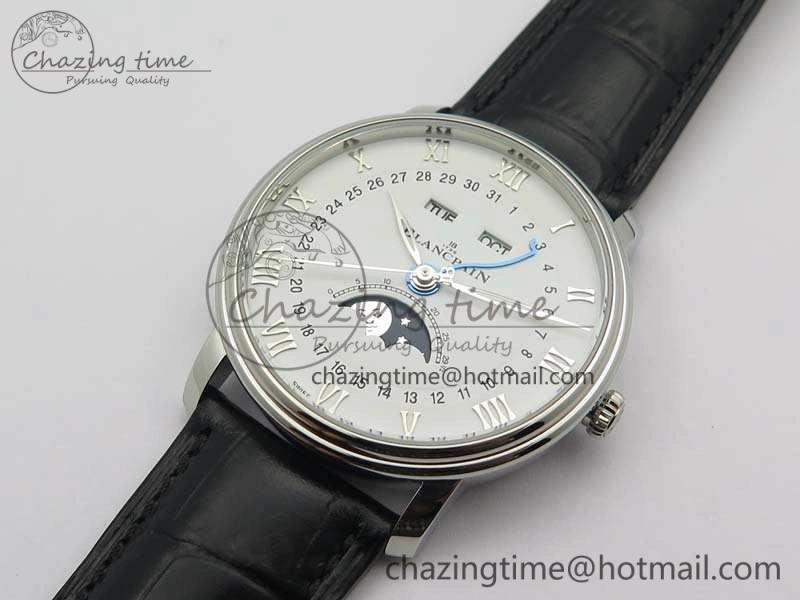 Villeret 6654 SS Complicated Function OMF 1:1 Best Edition White Dial On Black Leather Strap A6654