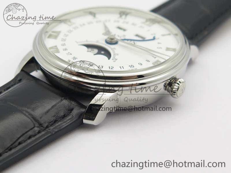 Villeret 6654 SS Complicated Function OMF 1:1 Best Edition White Dial On Black Leather Strap A6654