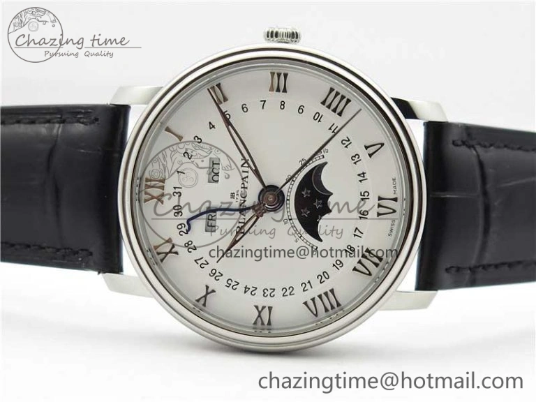 Villeret 6654 SS Complicated Function OMF 1:1 Best Edition White Dial on Black Leather Strap A6654 V3