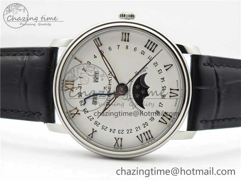 Villeret 6654 SS Complicated Function OMF 1:1 Best Edition White Dial on Black Leather Strap A6654 V3