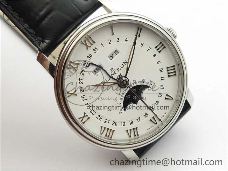 Villeret 6654 SS Complicated Function OMF 1:1 Best Edition White Dial on Black Leather Strap A6654 V3