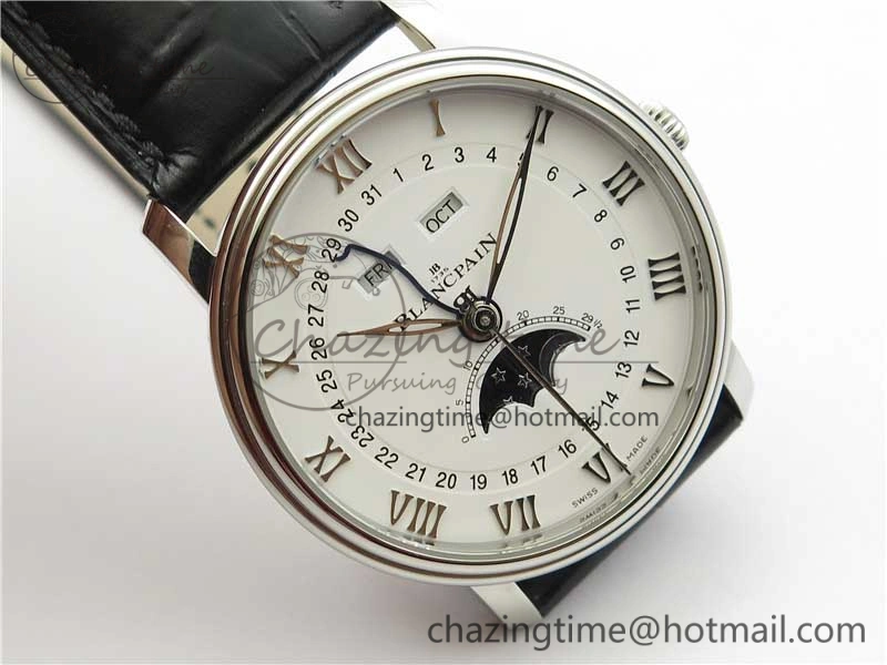 Villeret 6654 SS Complicated Function OMF 1:1 Best Edition White Dial on Black Leather Strap A6654 V3