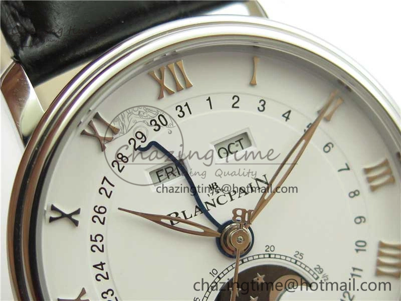 Villeret 6654 SS Complicated Function OMF 1:1 Best Edition White Dial on Black Leather Strap A6654 V3