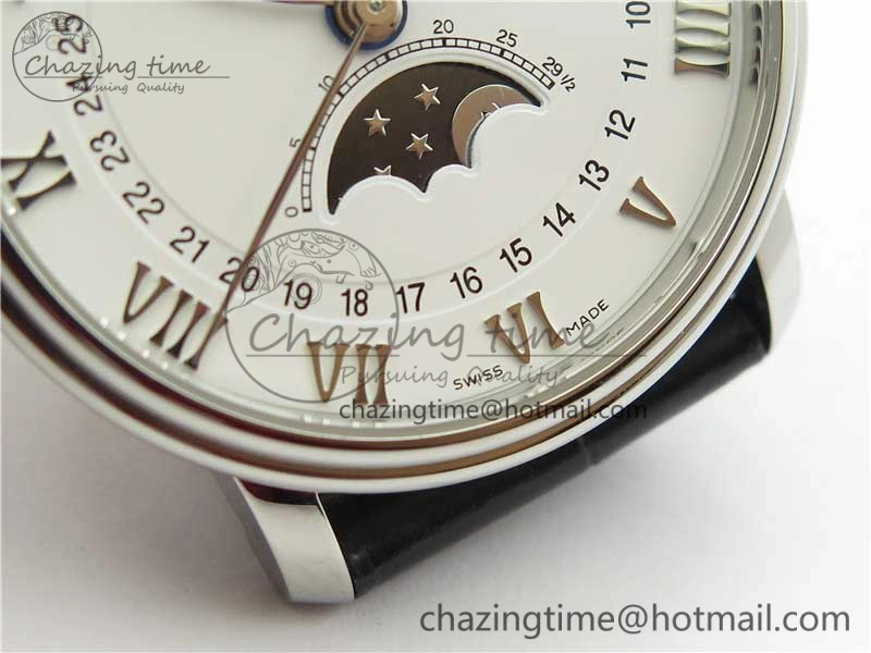 Villeret 6654 SS Complicated Function OMF 1:1 Best Edition White Dial on Black Leather Strap A6654 V3
