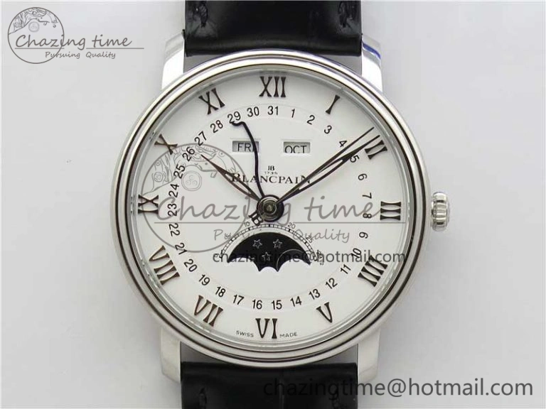 Villeret 6654 SS Complicated Function OMF 1:1 Best Edition White Dial on Black Leather Strap A6654 V3