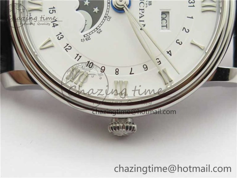 Villeret 6654 SS Complicated Function OMF 1:1 Best Edition White Dial on Black Leather Strap A6654 V3