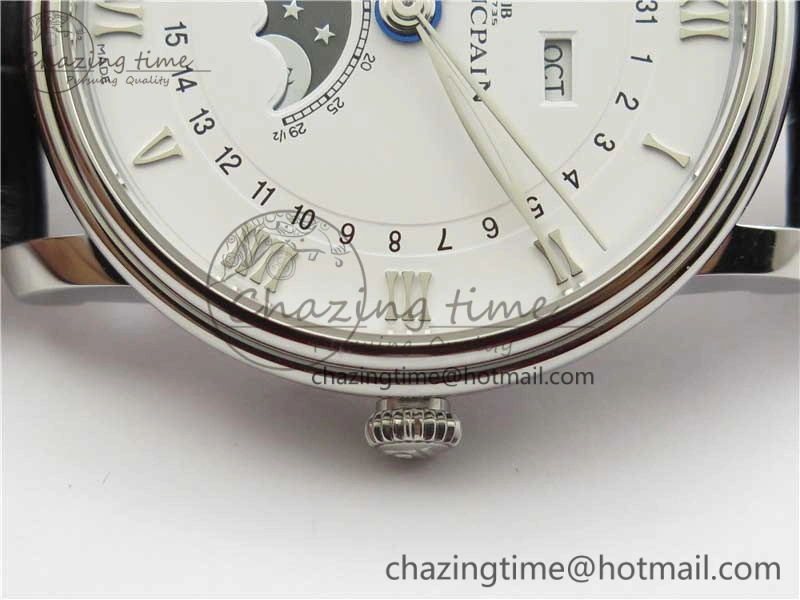 Villeret 6654 SS Complicated Function OMF 1:1 Best Edition White Dial on Black Leather Strap A6654 V3