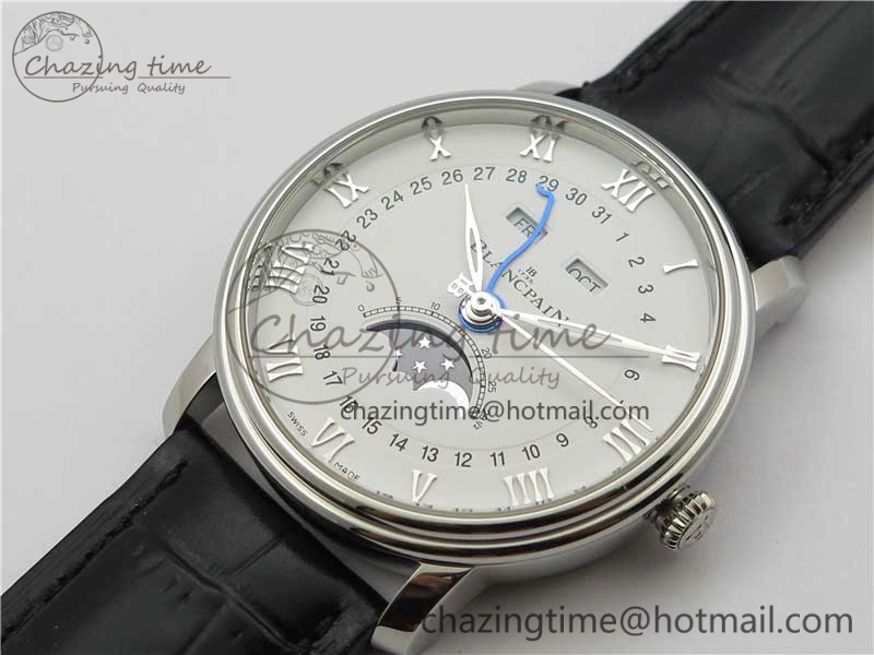 Villeret 6654 SS Complicated Function OMF 1:1 Best Edition White Dial on Black Leather Strap A6654 V3