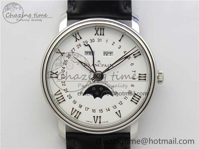 Villeret 6654 SS Complicated Function OMF 1:1 Best Edition White Dial on Black Leather Strap A6654 V3