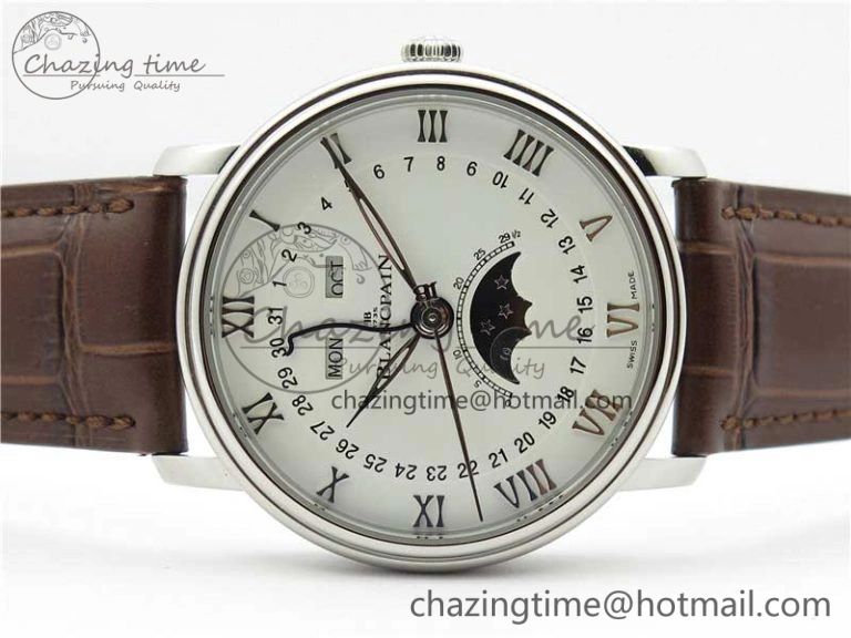 Villeret 6654 SS Complicated Function OMF 1:1 Best Edition White Dial on Brown Leather Strap A6654 V3