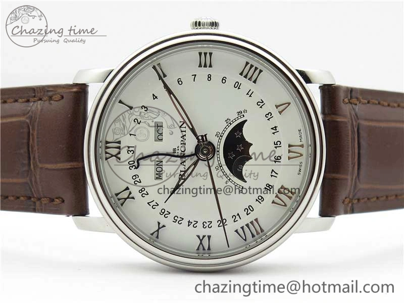 Villeret 6654 SS Complicated Function OMF 1:1 Best Edition White Dial on Brown Leather Strap A6654 V3