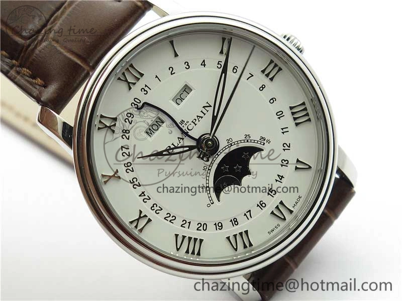 Villeret 6654 SS Complicated Function OMF 1:1 Best Edition White Dial on Brown Leather Strap A6654 V3